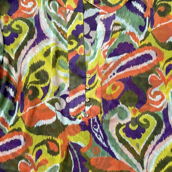 Zara Women’s Multicolor Boho Pajama Style Sheer Button Down Blouse Size Large - Picture 3 of 9